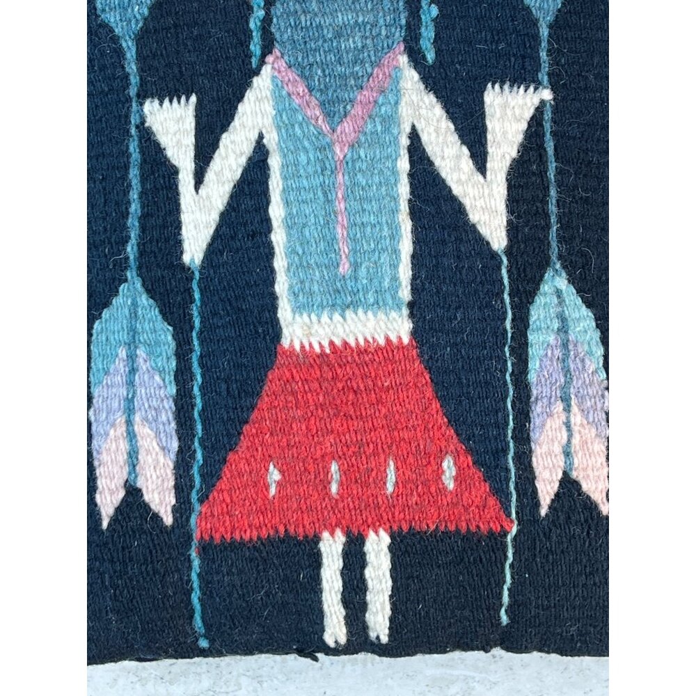 Zapotec Wish Pillow Black W/ Hand Woven Yei Figure & Heart Charm in Pocket Wool - Picture 3 of 9